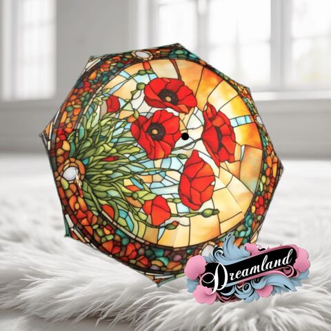 Poppies,Red,Art,Nouveau,Romantic,Umbrella,Faux,Stained,Glass,Flower,Parasol,Semi-Automatic,Waterproof,Foldable,rain_umbrella,unique_umbrella,uv_umbrella,sun_umbrella,unique_gift,flower_umbrella,boho_umbrella,cute_umbrella,gift_for_her,stained_umbrella,sakura_umbrella,yellow_umbrella,poppy_umbrella
