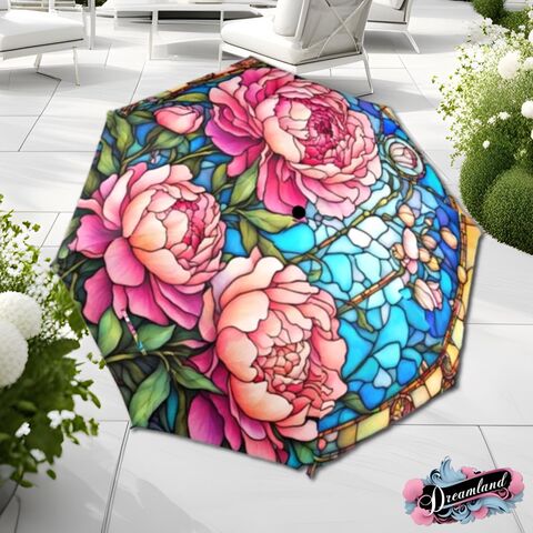 Pink,Peonies,Romantic,Umbrella,Victorian,Inspired,Faux,Stained,Glass,Flower,Parasol,Semi-Automatic,Waterproof,Foldable,pink_umbrella,rain_umbrella,unique_umbrella,uv_umbrella,sun_umbrella,victorian_umbrella,unique_gift,flower_umbrella,boho_umbrella,cute_umbrella,gift_for_her,stained_umbrella,wedding_umbrella