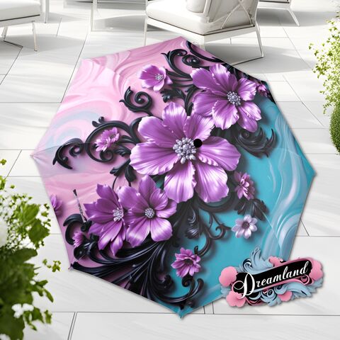 Pink,Purple,Flower,Umbrella,Blue,Art,Nouveau,Printed,Flowers,Floral,Parasol,Semi-Automatic,Waterproof,Foldable,rain_umbrella,sun_umbrella,uv_umbrella,blue_umbrella,stained_umbrella,travel_umbrella,unique_umbrella,gift_for_her,cute_umbrella,flower_umbrella,sun_parasol,pink_umbrella,purple_umbrella