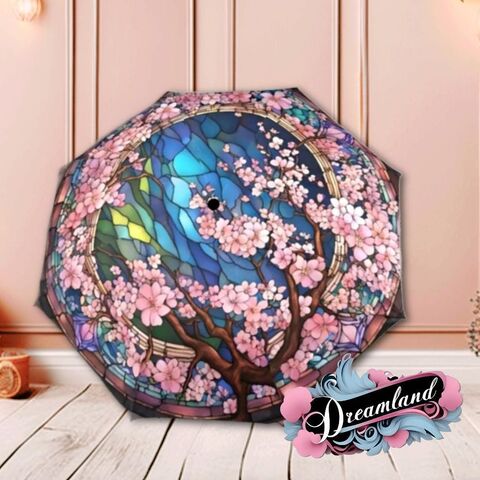 Romantic,Umbrella,Pink,Sakura,Cherry,Tree,Blossoms,Faux,Stained,Glass,Flower,Parasol,Semi-Automatic,Waterproof,Foldable,rain_umbrella,unique_umbrella,uv_umbrella,sun_umbrella,unique_gift,flower_umbrella,boho_umbrella,cute_umbrella,gift_for_her,stained_umbrella,sakura_umbrella,pink_umbrella