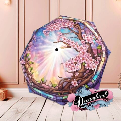 Pink,Sakura,Romantic,Umbrella,Cherry,Tree,Blossoms,Faux,Stained,Glass,Flower,Parasol,Semi-Automatic,Waterproof,Foldable,rain_umbrella,unique_umbrella,uv_umbrella,sun_umbrella,unique_gift,flower_umbrella,boho_umbrella,cute_umbrella,gift_for_her,stained_umbrella,sakura_umbrella,pink_umbrella