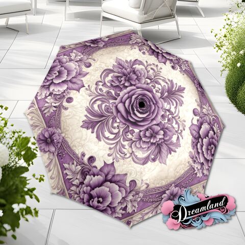 Purple,Cream,Umbrella,Art,Nouveau,Victorain,Printed,Floral,Flowers,Parasol,Semi-Automatic,Waterproof,Foldable,rain_umbrella,sun_umbrella,uv_umbrella,blue_umbrella,stained_umbrella,travel_umbrella,unique_umbrella,gift_for_her,cute_umbrella,flower_umbrella,sun_parasol,sakura_umbrella,purple_umbrella