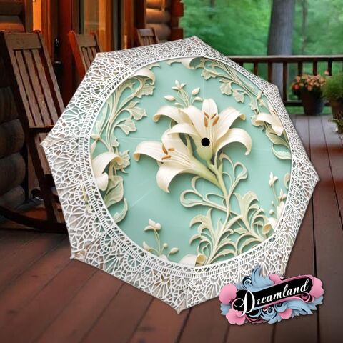 Spring,Lily,Flower,Umbrella,Pink,Art,Nouveau,Green,Printed,Flowers,Floral,Parasol,Semi-Automatic,Waterproof,Foldable,rain_umbrella,sun_umbrella,uv_umbrella,blue_umbrella,stained_umbrella,travel_umbrella,unique_umbrella,gift_for_her,cute_umbrella,flower_umbrella,sun_parasol,spring_umbrella,green_umbrella