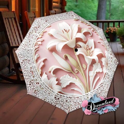 Pink,Spring,Lily,Flower,Umbrella,Art,Nouveau,Printed,Flowers,Floral,Parasol,Semi-Automatic,Waterproof,Foldable,rain_umbrella,sun_umbrella,uv_umbrella,blue_umbrella,stained_umbrella,travel_umbrella,unique_umbrella,gift_for_her,cute_umbrella,flower_umbrella,sun_parasol,spring_umbrella,pink_umbrella