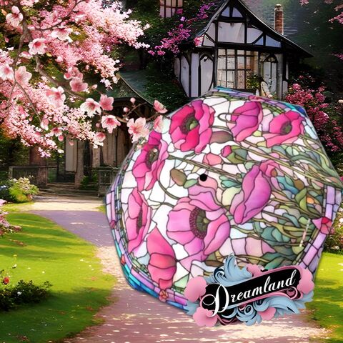 Floral,Pink,Poppy,Romantic,Umbrella,Victorian,Inspired,Faux,Stained,Glass,Flower,Parasol,Semi-Automatic,Waterproof,Foldable,pink_umbrella,rain_umbrella,unique_umbrella,uv_umbrella,sun_umbrella,victorian_umbrella,unique_gift,flower_umbrella,boho_umbrella,cute_umbrella,gift_for_her,stained_umbrella