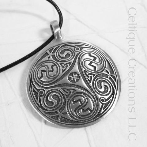 Large,Intricate,Triskele,Disc,Necklace,Celtic Triskele, Celtic Triple Spiral Necklace, Celtic Jewelry, Celtic Pewter Necklace, Triple Spiral, Triskele, Triskelion, Celtic Necklace, Celtique Creations