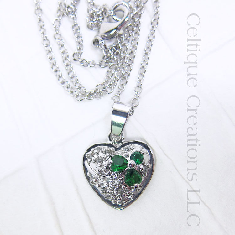 Irish Heart with Shamrock Cubic Zirconia Necklace - product images  of 