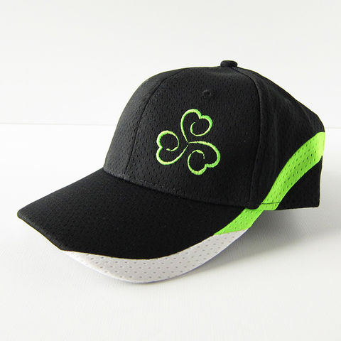 Triskele,Shamrock,Athletic,Baseball,Hat,Cap,Black,with,Neon,Green, Triskelion, Triple Spiral, Shamrock, Clover, Baseball, Hat, Cap, Athletic, Athletic Mesh, Black, Neon Green, Embroidered, Celtique Creations