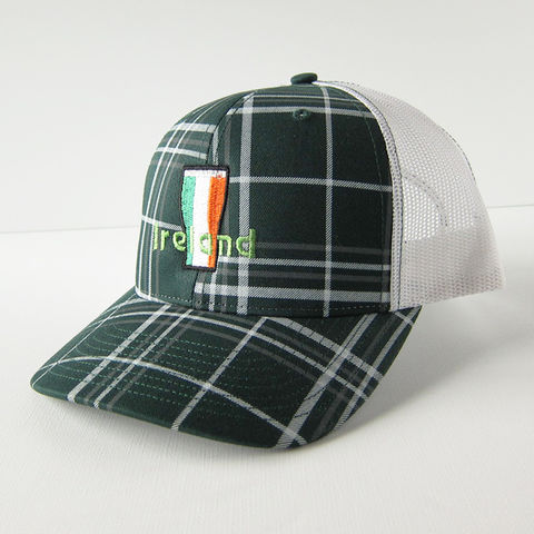 Ireland,Beer,Flag,Plaid,Trucker,Cap, Irish, Flag, Beer, Pint Glass, Tricolor, Trucker Cap, Baseball, Hat, Cap, Plaid, Green, Embroidered, Celtique Creations