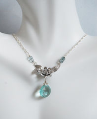 Sage Green Quartz and Mystic teal blue quartz flower pendant Necklace - product images 1 of 5