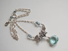 Sage Green Quartz and Mystic teal blue quartz flower pendant Necklace - product images 3 of 5