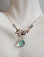 Sage Green Quartz and Mystic teal blue quartz flower pendant Necklace - product images 4 of 5