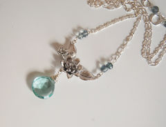 Sage Green Quartz and Mystic teal blue quartz flower pendant Necklace - product images 5 of 5