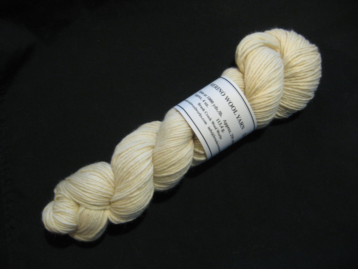 White Merino Wool Yarn, 4 ply Brush Creek Wool Works