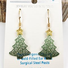 Sienna Sky Earrings - Filigree Green Christmas Tree with Yellow Star - product images 2 of 4