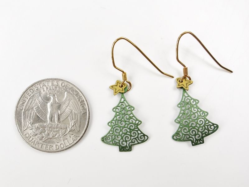 Sienna Sky Earrings - Filigree Green Christmas Tree with Yellow Star - product image 