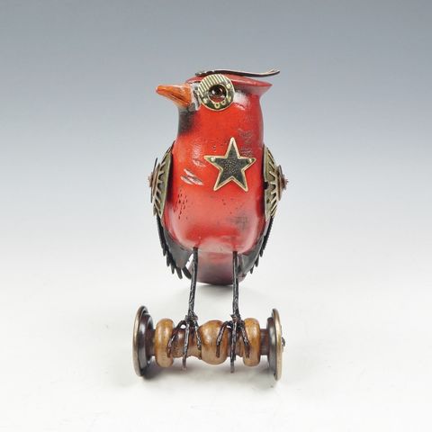 Mullanium,Bird,-,Cardinal,on,Wheels,Mullanium Bird, Mullanium by Jim and Tori, Mullanium Bird Cardinal on Wheels, Steampunk Bird
