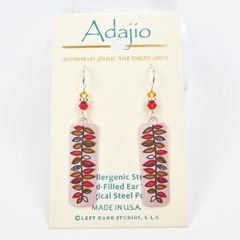Adajio Earrings - Warm Silver Column with Red and Tan Fern Leaf - product images 2 of 5