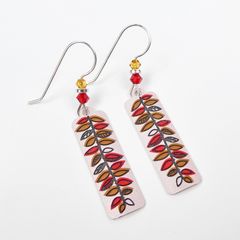 Adajio Earrings - Warm Silver Column with Red and Tan Fern Leaf - product images 4 of 5