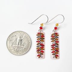Adajio Earrings - Warm Silver Column with Red and Tan Fern Leaf - product images 5 of 5
