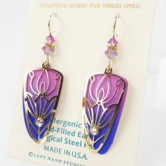 Adajio Earrings - Pink and Blue Trowel Shape with Shiny Gold Plated Tulip Floral Overlay - product images 2 of 4