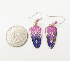 Adajio Earrings - Pink and Blue Trowel Shape with Shiny Gold Plated Tulip Floral Overlay - product images 3 of 4