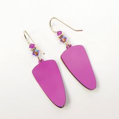 Adajio Earrings - Pink and Blue Trowel Shape with Shiny Gold Plated Tulip Floral Overlay - product images 4 of 4