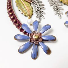 Mullanium Earrings - Large Blue Flower and Leaves - product images 4 of 6