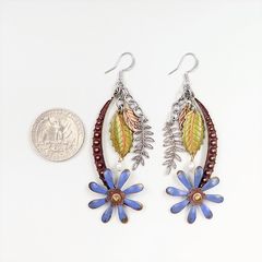 Mullanium Earrings - Large Blue Flower and Leaves - product images 2 of 6