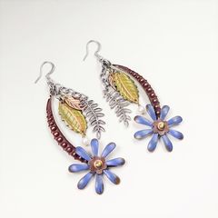 Mullanium Earrings - Large Blue Flower and Leaves - product images 5 of 6