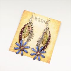 Mullanium Earrings - Large Blue Flower and Leaves - product images 6 of 6
