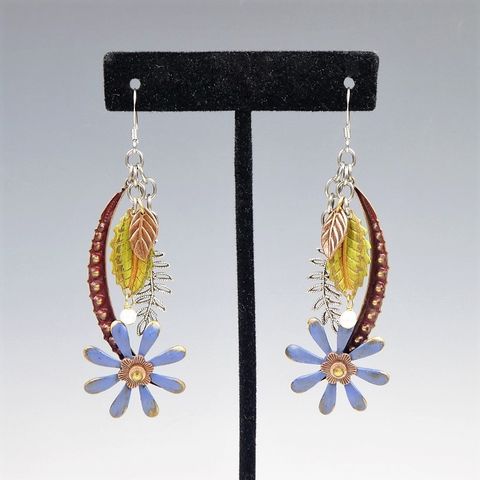 Mullanium,Earrings,-,Large,Blue,Flower,and,Leaves,Mullanium Earrings Large Blue Flower and Leaves, Mullanium by Jim and Tori, Mullanium Art