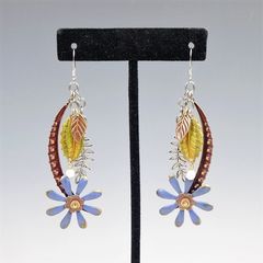 Mullanium Earrings - Large Blue Flower and Leaves - product images 1 of 6