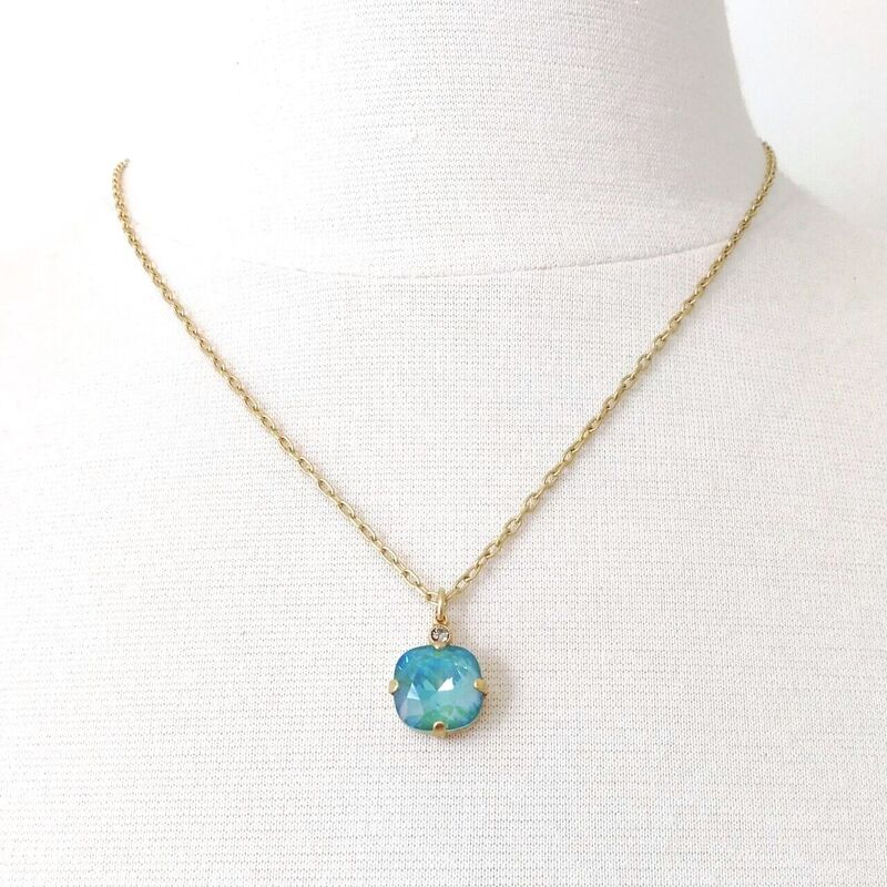 Catherine Popesco Round Crystal Pendant Necklace in Silky Sage - product image 
