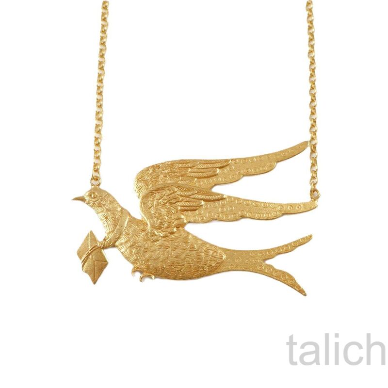 Catherine Popesco Gold Plated Messenger Dove with Letter Necklace - product image 