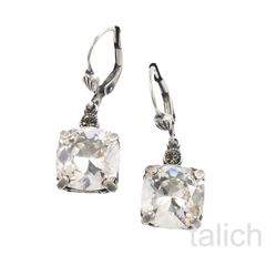 Catherine Popesco Antique Silver Square Swarovski Crystals Drop Earrings in Clear - product images 1 of 4