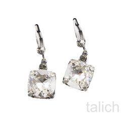 Catherine Popesco Antique Silver Square Swarovski Crystals Drop Earrings in Clear - product images 2 of 4