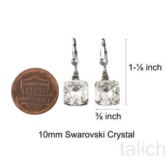 Catherine Popesco Antique Silver Square Swarovski Crystals Drop Earrings in Clear - product images 4 of 4