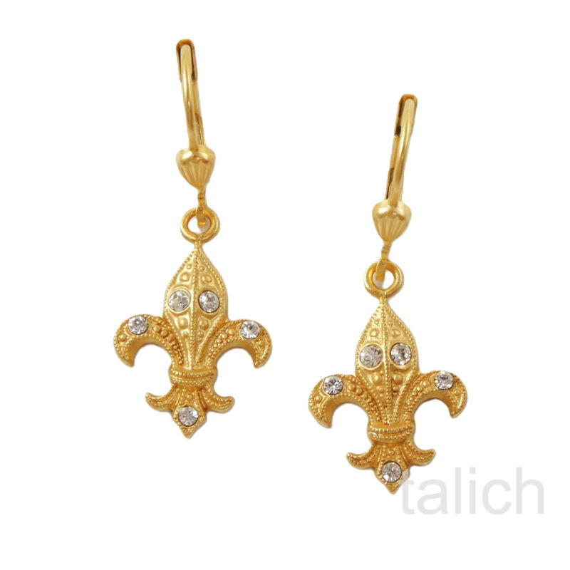 Catherine Popesco Fleur De Lis Drop Earrings with Clear Crystals - product image 