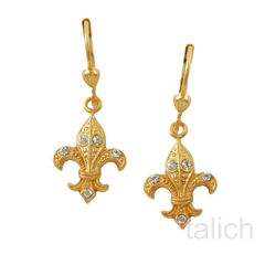 Catherine Popesco Fleur De Lis Drop Earrings with Clear Crystals - product images 2 of 4