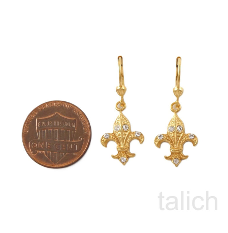 Catherine Popesco Fleur De Lis Drop Earrings with Clear Crystals - product image 