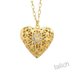 Catherine Popesco Gold Filigree Heart Locket Necklace with Crystal - product images 2 of 8