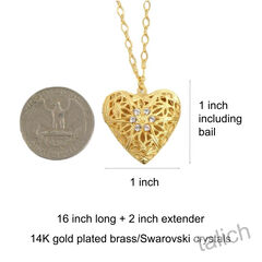 Catherine Popesco Gold Filigree Heart Locket Necklace with Crystal - product images 3 of 8