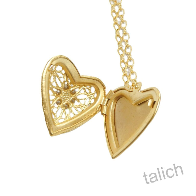 Catherine Popesco Gold Filigree Heart Locket Necklace with Crystal - product image 