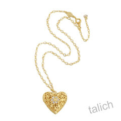 Catherine Popesco Gold Filigree Heart Locket Necklace with Crystal - product images 5 of 8