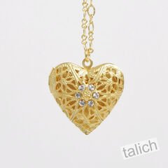 Catherine Popesco Gold Filigree Heart Locket Necklace with Crystal - product images 1 of 8