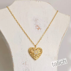 Catherine Popesco Gold Filigree Heart Locket Necklace with Crystal - product images 7 of 8