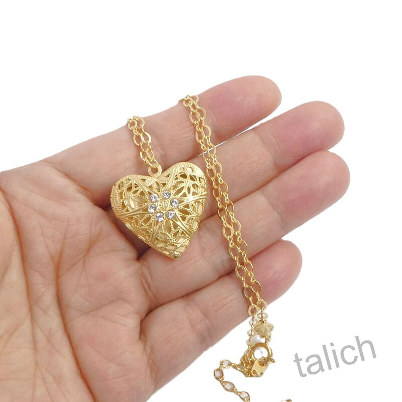 Catherine Popesco Gold Filigree Heart Locket Necklace with Crystal - product image 