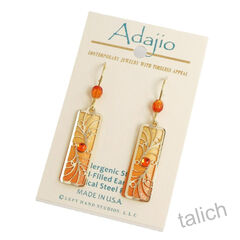 Adajio Earrings - Orange Column with Gold Plated Overlay and Beads - product images 2 of 5