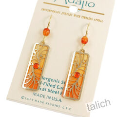 Adajio Earrings - Orange Column with Gold Plated Overlay and Beads - product images 3 of 5